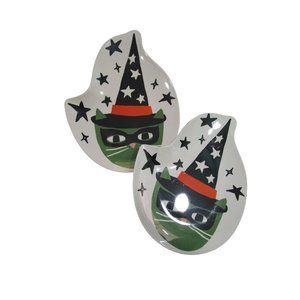 Green Masked Cat Witch Hat Figural Melamine Plate A Pair Hyde & EEK! For Target